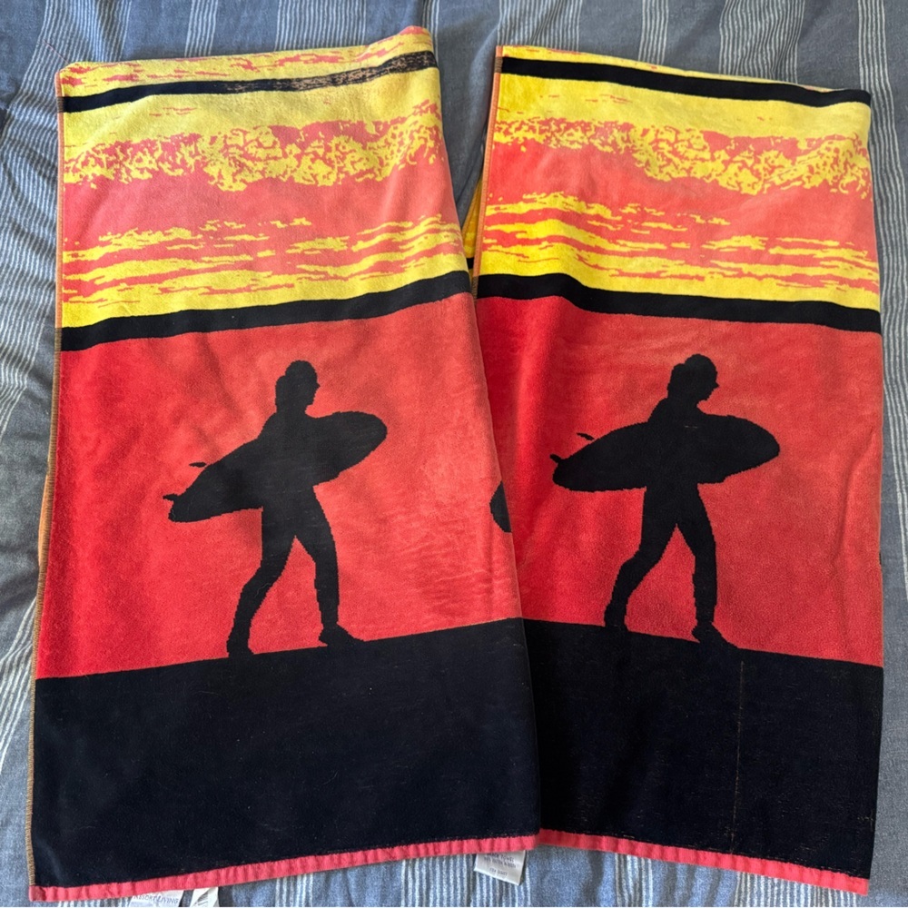 Surfer Silhouette Beach Towel -‎ Red and Black 37 inches by 72 inches